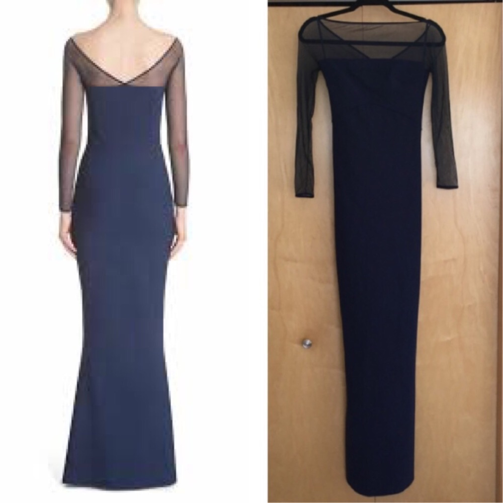 Chiara Boni Mesh Boat-Neck Long-Sleeve Gown - Picture 5 of 8